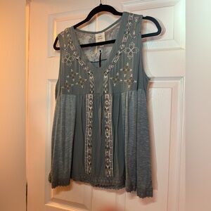 Embroidered Sleeveless Top - Seagrass